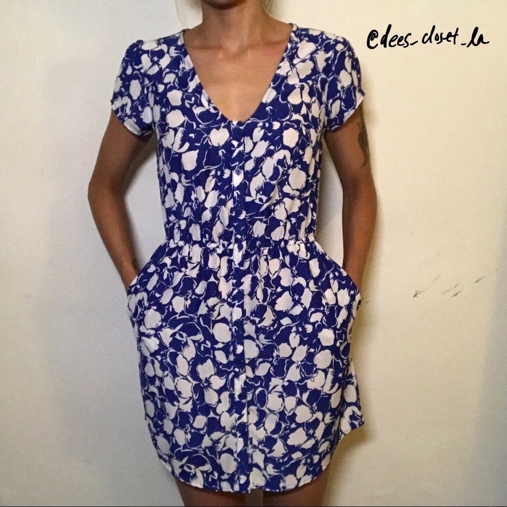 UO Blue & White Floral Button Down Dress